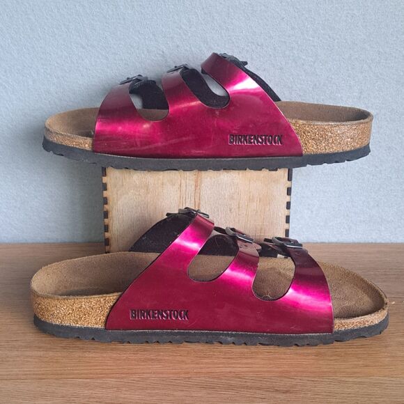 Birkenstock Florida Pink Fuchsia Strappy Slide Sandals Women 39 8 Germany Shoes - Picture 6 of 9